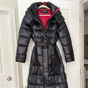 NEW Long hooded down puffer coat zipper by Karl Lagerfeld Paris Black LARGE